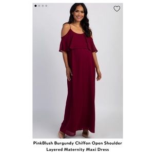 PinkBlush Burgundy Chiffon Open Shoulder Layered Maternity Maxi Christmas dress